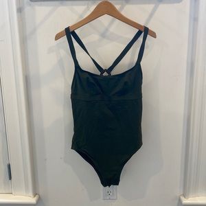 ERES Olive Green One Piece Swimsuit w Cross Back & Tortoise Detail. US 10.